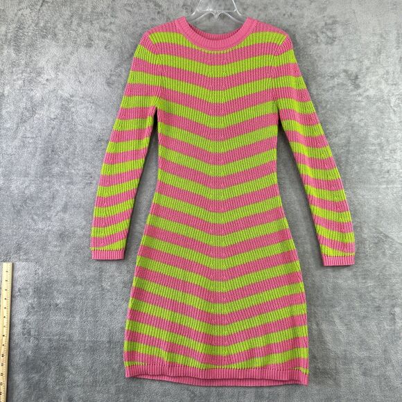 Victor Glemaud X Target Small Pink Green Striped Long Sleeve Sweater Dress - Picture 1 of 9